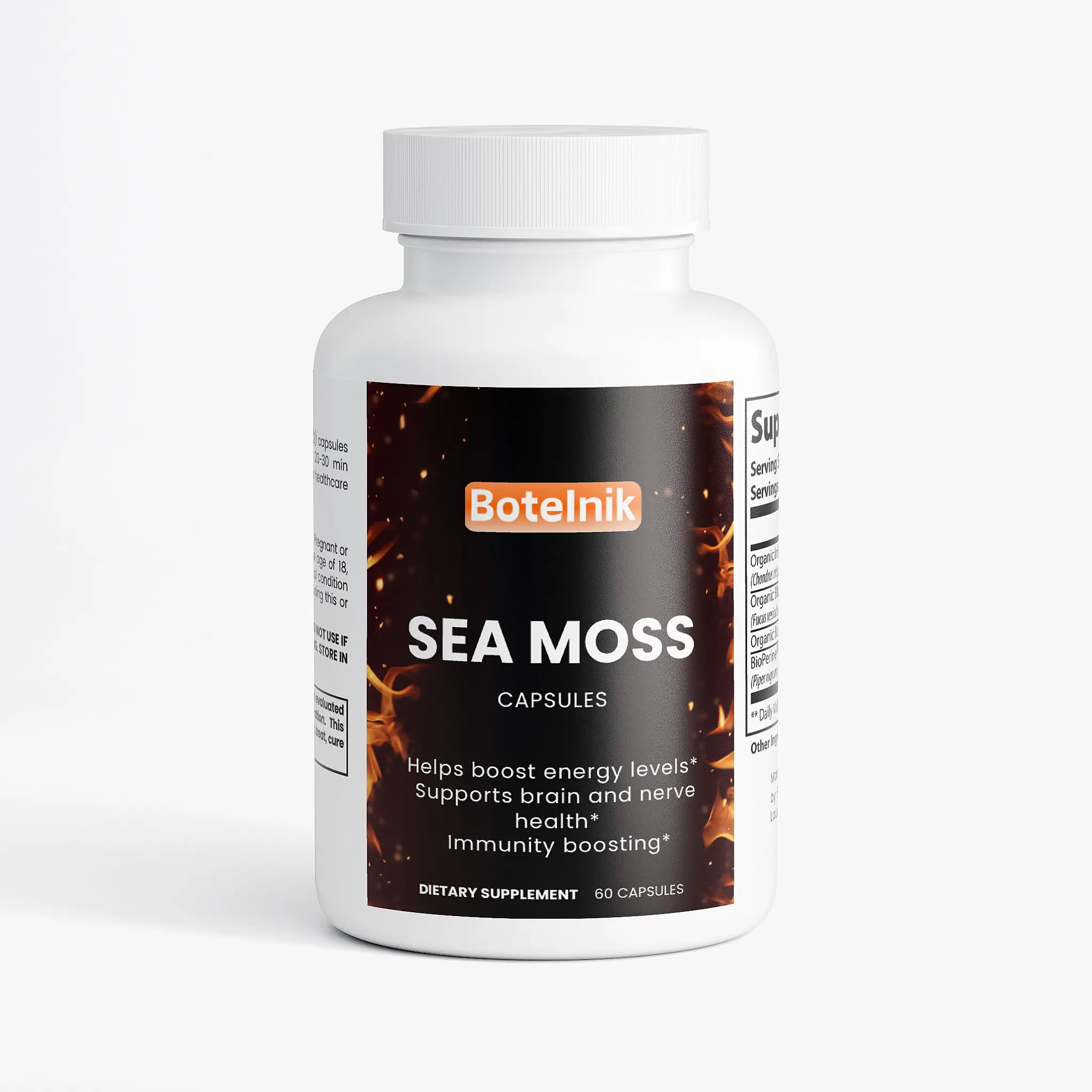 Botelnik Organic Irish Sea Moss Healthcare Capsules - 60 Edible Capsules, 0.25lb(113g), Bladderwrack, Burdock Root, Natural Ingredients, Immune & Skin Health Support (Take 20-30 Min Before Meal)
