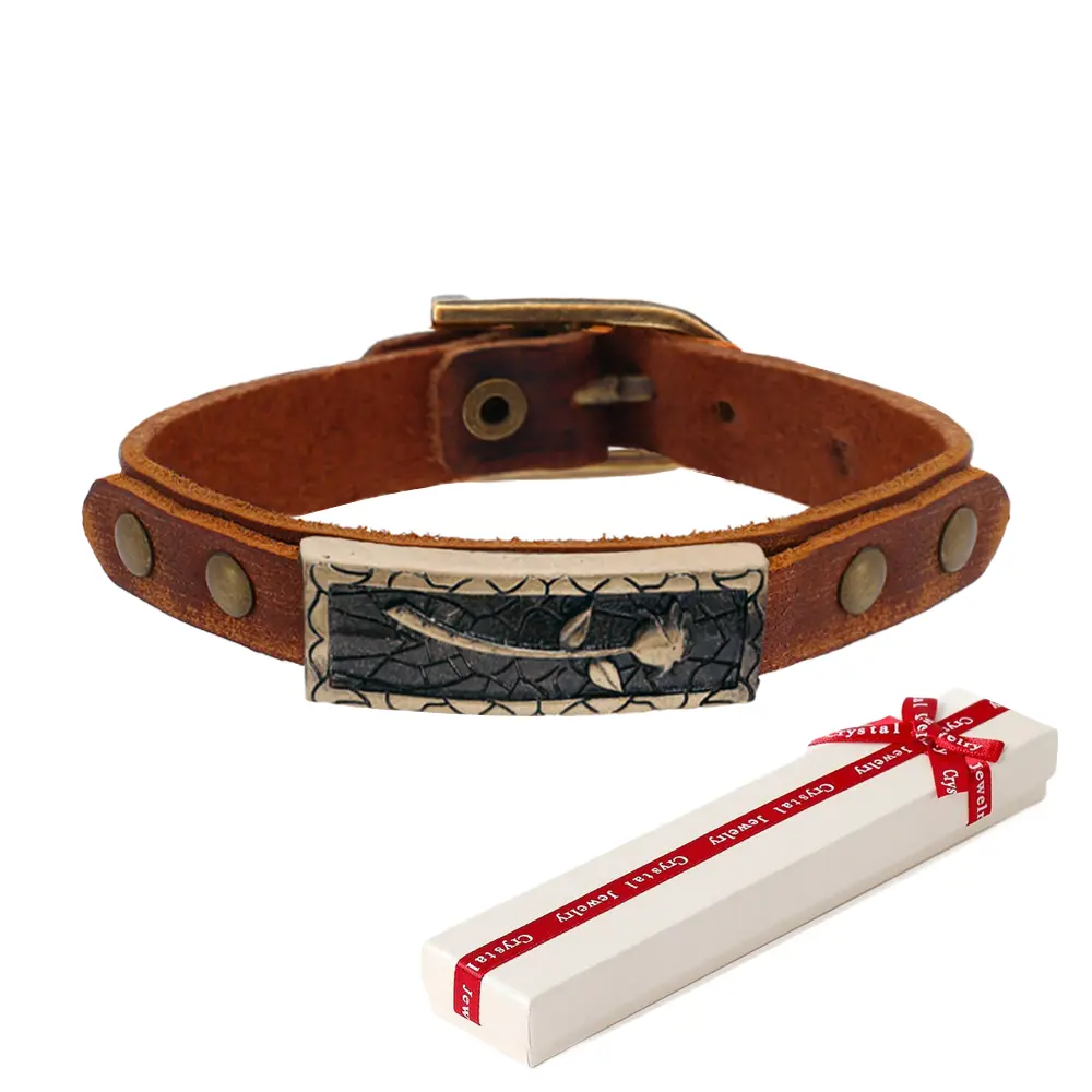 Boho Leather Bracelets Vintage Brown Bracelet Buckle Clasp Rose Bracelets Adjustable Vintage Style Handmade Bangle for Women and Men Birthday Valentine's Day Festival Gift