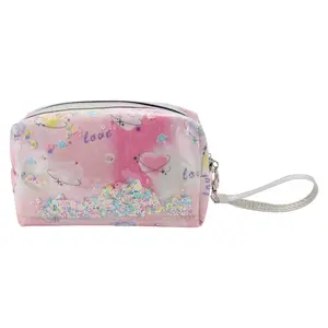 VOCOSTE 1pc Women's Portable Heart Sequin Makeup Bag for Travel Vacation