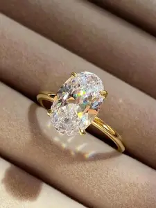 Women's Oval Zirconia Ring, 18k Simulated Diamond Engagement Ring, Elegant Jewelry Gift, All Seasons Wear