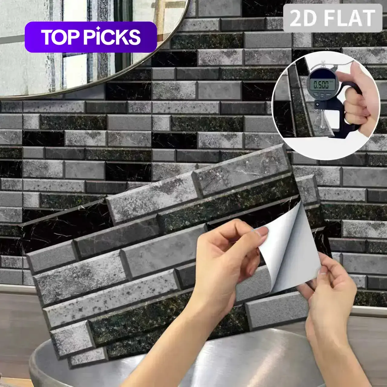 3D Effect Brick Wall Texture Sticker, 1 Set Self Adhesive Tile Sticker, Removable Background Wall Sticker for Home Kitchen Living Room Bedroom, Home Decorations, Marble Backsplash Wallpaper, Kitchen Wallpaper Peel And Stick, Waterproof Wallpaper