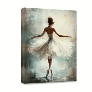 1 Piece 2D Ballerina Canvas Art, 30.48X40.64cm Frame, White Jacquard Dance Wall Decoration, Modern home decor, Suitable for Bedroom, Living Room, Dance Studio, Ideal Gift for Ballet Fans, International Dance Day, Ballet Slipper