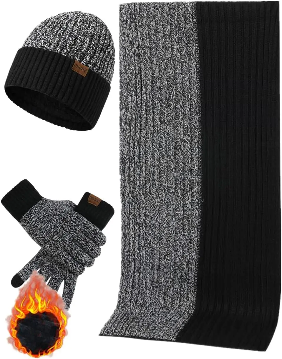 Mens Winter Scarf Hats and Gloves Set Knit Beanie Hat Warmer Scarfs and Touchscreen Glove 3 Pcs for Men HUAERYOUYUE