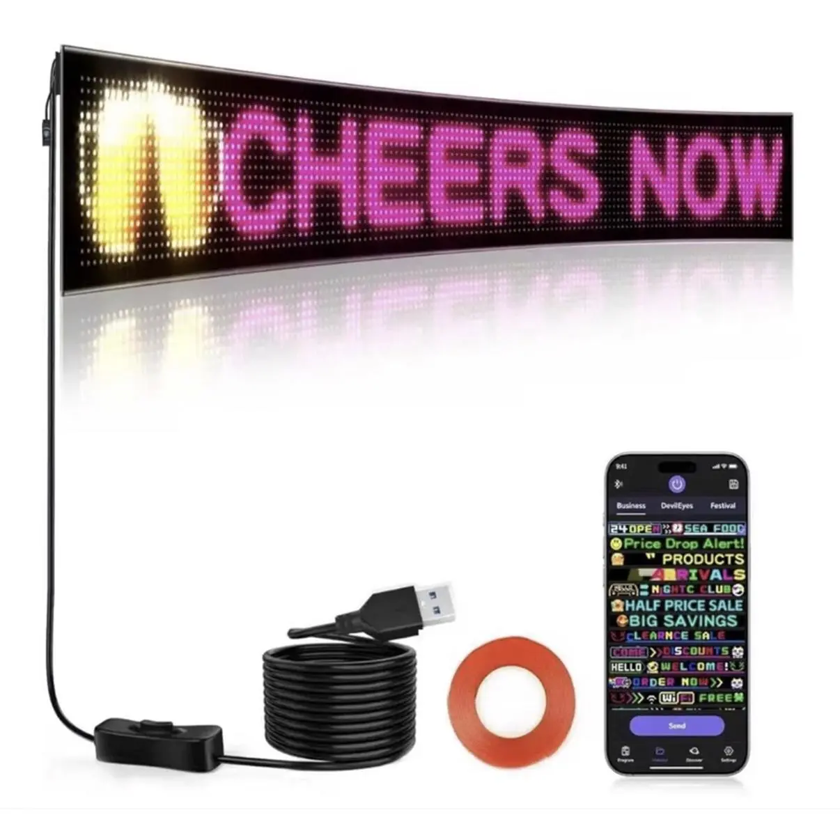 Rayhome LED Display with USB Cable and Adhesive Tape for Easy Installation and Use