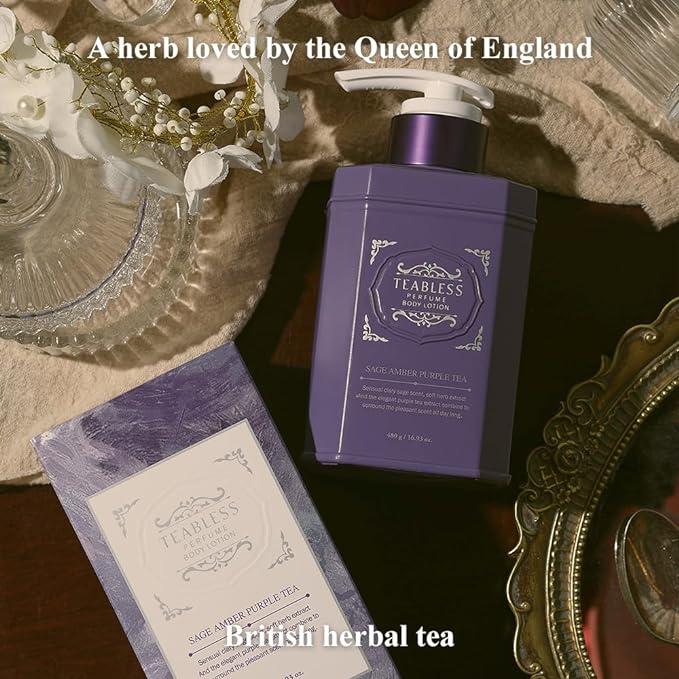 TEABLESS Perfume Body Lotion Sage Amber Scent, Herbal Ceramides, Anthocyanins,Soothe&Moisturize the skin. 16.9Fl Oz 480g