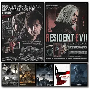 R-Resident Evil Requiem Painting Calligraphy Cotton Canvas Wall Art Poster High Quality Decor for Living Room Home Decor