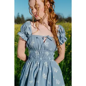 Regency Blue Floral Milkmaid Dress
