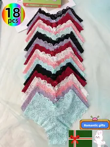 18-piece set of sexy lace panties with bowknots.Breathable,comfortable, stretchy,solid-colored with contrasting lace,camping,dinners.dresses women.thanksgiving outfit Merry Christmas.Winter Home Warmth.Valentine's Day gift womenswear cute underwear fabric