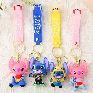 Disney Stitch Cartoon Dress-Up Keyring - Colorful Keychains with Stitch Characters on Scooters for Disney Fans, Vibrant Colors & Fun Design