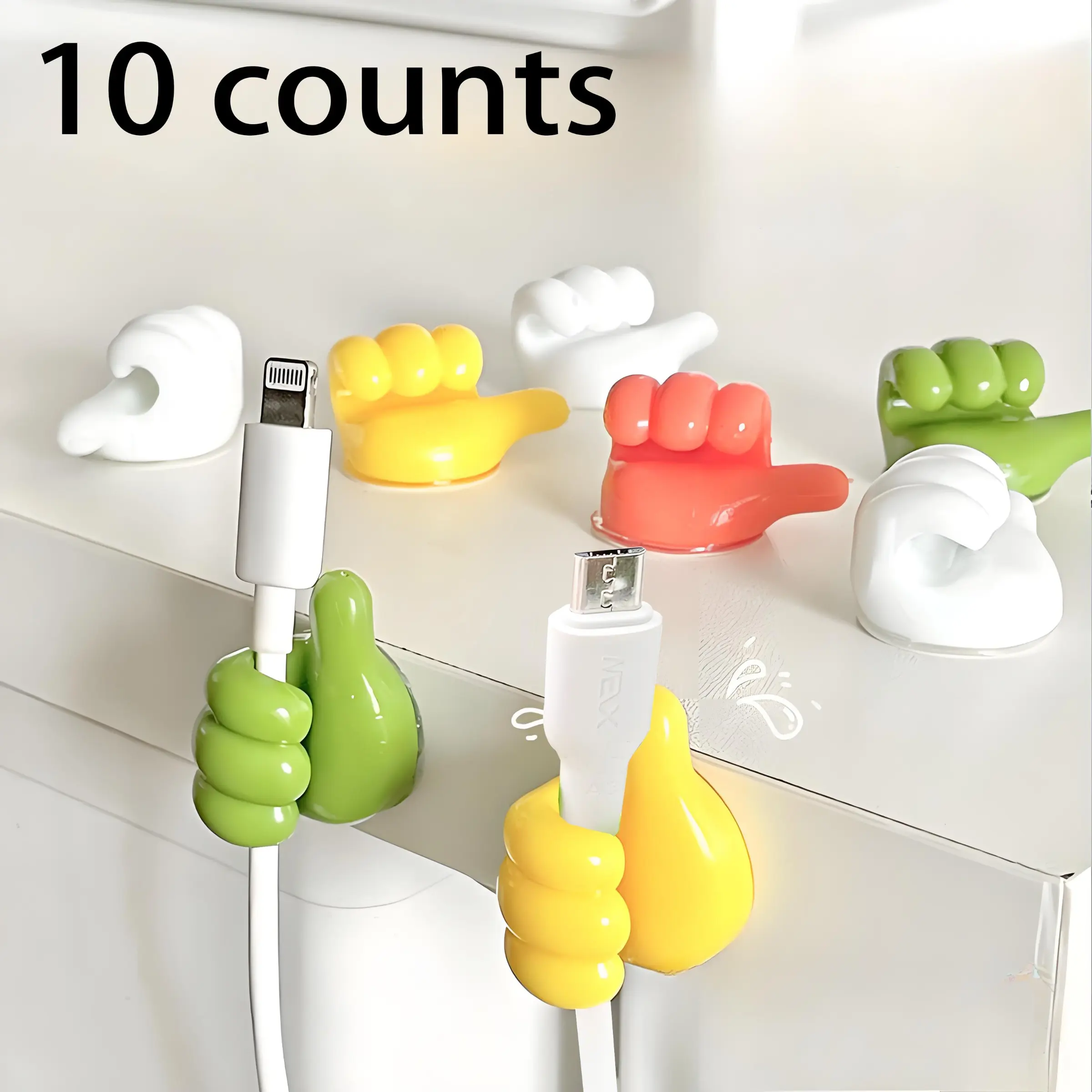 Random Color Thumb Design Cable Hook, 10pcs Creative Cable Organizer, Multifunctional Desktop Wall Hook for Data Cable Storage, Cord Organizer, Desktop Accessory, Cord Holder, Cable Organizers for Cords