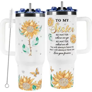 40oz Sweet Sister Tumbler with Handle & Straw - Insulated Stainless Steel | Christmas/Birthday Gift for Sis, Bestie & Friend (from Sister/Brother)