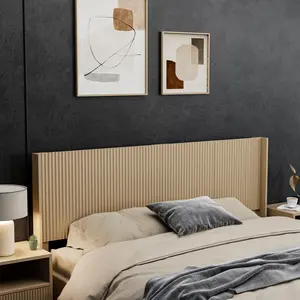 Modern Farmhouse Wood Headboard King Size 80.2 in Wide Wall Mounted Fluted Panel Wingback - Natural oak