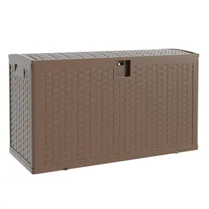 Large Capacity 99 gallon Outdoor Deck Box - Waterproof Lockable Resin Terrace Storage Box - Comes with Garden Tools, Furniture Mat, Pool Accessories Handle - Brown