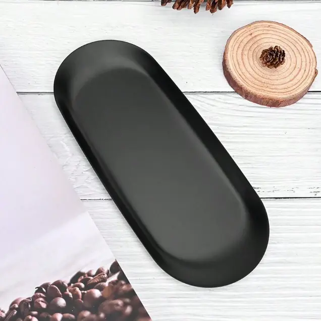 1 Piece Stainless Steel Decorative Tray Items Tray Small Oval Plate Tray Oval Storage Tray For Jewellery Serving Tray Serving Plate Buffet Plate For Cosmetics Desserts Tea Snacks Fruit (Black)