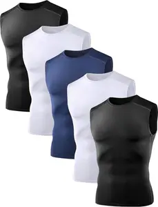 5 Pack Men’s Sleeveless Compression Shirts, Dry Fit Running Sports Workout Athletic Base Layer Tank Tops