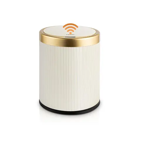 Pukomc 3.5gal Modern Plastic Nordic Motion-Activated Bathroom Garbage Can - Touchless Waterproof ABS Bin with Odor Seal, Lid Dispenser, Automatic Refill & Closing, Artificial Wooden Legs, 2 AA Batteries, 10.4×10.4×12.8in Slim Waste Bin for Home Decor