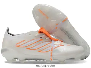 Unisex Low Cut Firm Ground Soccer Cleats White Breathable Knit Mesh Upper Triple Orange Striped Side Graphic Orange Adjustable Instep Strap Clear Transparent Stud Outsole Outdoor Grass Competition Football Boots