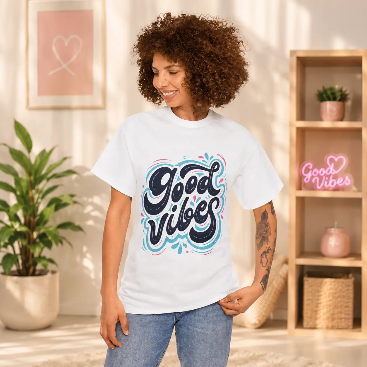 Good Vibes hand-lettered tee | Positive Typography T-Shirt