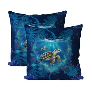 2 Piece Set Sea Turtle Pillow Covers, Animal Ocean Theme Decorative Pillows, Sofa and Bedroom Decoration, Single-Sided Print, No Insert