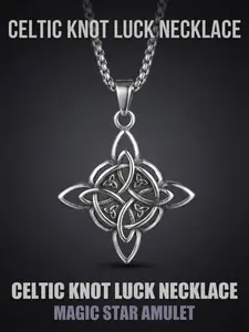 Celtic Knot Magic Star Lucky Necklace, Vintage Gothic Witch Pendant, Trinity Charm, Clover Design, Unique Gothic Witch Jewelry