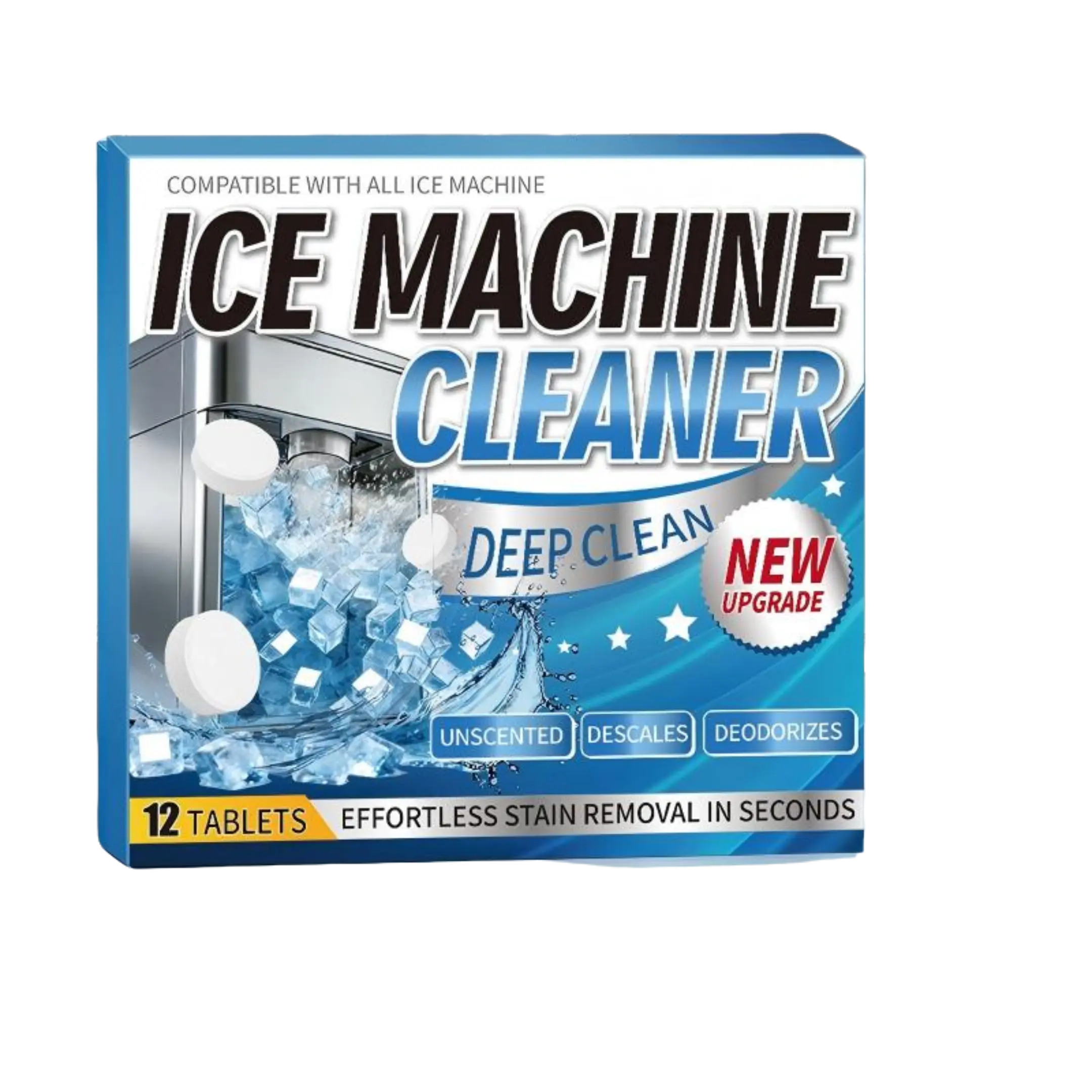 12/24/36-Pack Stainless Household Cleaning Tool Kit - 12pieces Ice Machine Cleaner Tablets & Descaler, Natural Enzyme Plant-Based Pest Spray, Citric Acid Dishwasher Descaler, Drain Opener, Diatomaceous Earth, Deodorizing Mop Soap