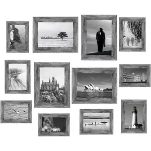 12 Pack Assorted Picture Frames Collage Wall Decor Gallery Frame Set - 8x10, 5x7, 4x6 Farmhouse  Photo Frames for Living Room Wall or Tabletop Display, Rustic Black