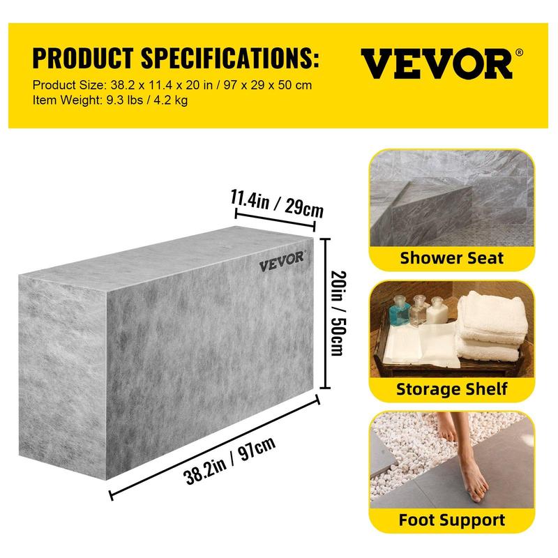 VEVOR Board Shower Bench Rectangle Bench Ready to Tile&Waterproof 38.2x11.4x20" Installation Resistance