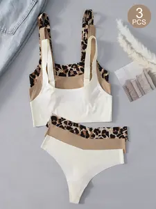 3PCS Women's Wireless Bra Set, Comfortable Seamless Shaping Bras & Panties, Daily Underwear Essentials, 2-Piece Casual Lingerie Collection