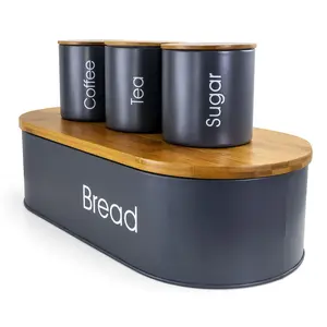 MegaChef Bamboo Kitchen Countertop 4-Piece Metal Storage Set