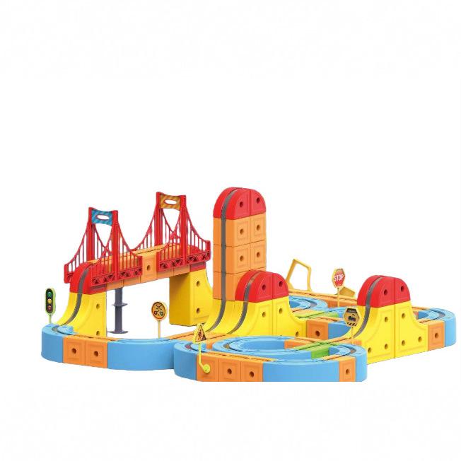 KlickRail Electric Train Set Flexible Race Track for 3 4 5 6 7 8 years old boys and girls, Building Toy Train Track Gravity-Defying 3D Embedded Layouts & Motorized Car, STEM Gift(Deluxe Set(155 Piece))