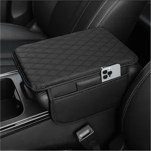 JOKG Upgraded Car Center Console Cover,Microfiber Leather Car Armrest Cover Cushion with 2 Storage Bags,Universal Car Armrest Storage Box (Black)