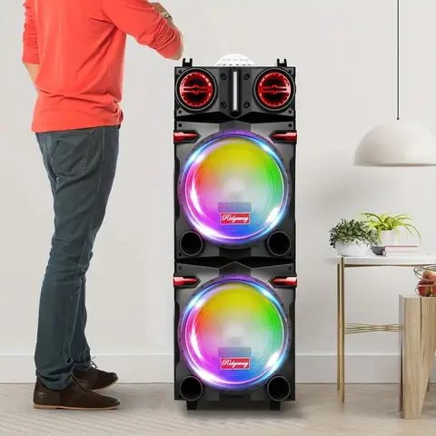 Bluetooth Hi-Fi Audio Speaker with 10" Subwoofer, Karaoke Machine, DJ Stereo Loud Bass, Colorful Party Light, Remote, Mic - Compatible with Guitar, Smartphone, MP3, Audio Cable, Android Devices, USB, Memory Card, Handle, Wired