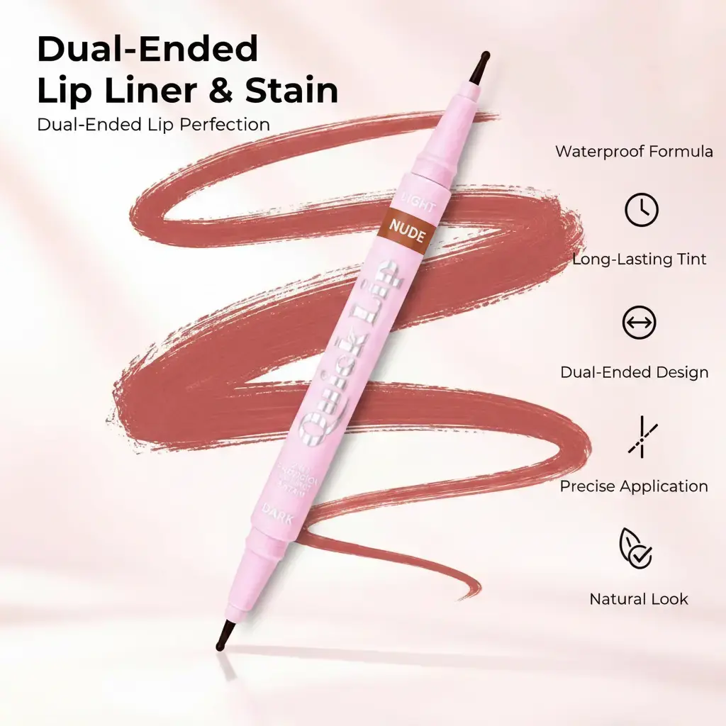 2PCS Lip Liner & Lip Stain Set, 2 in 1 Dual Ended Lip Makeup Pencil, Waterproof Precision Lip Contour Liner with Long Lasting Tint, Smooth Glide Lip Color for Fuller Natural Looking Lips