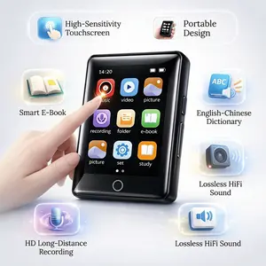 Full touchscreen MP3/MP4 player | Portable multimedia music player | Hi‑Fi external audio quality | Supports video playback, e‑book reading, and high‑definition recording | Supports TF card expansion up to 128 GB (memory card not included)