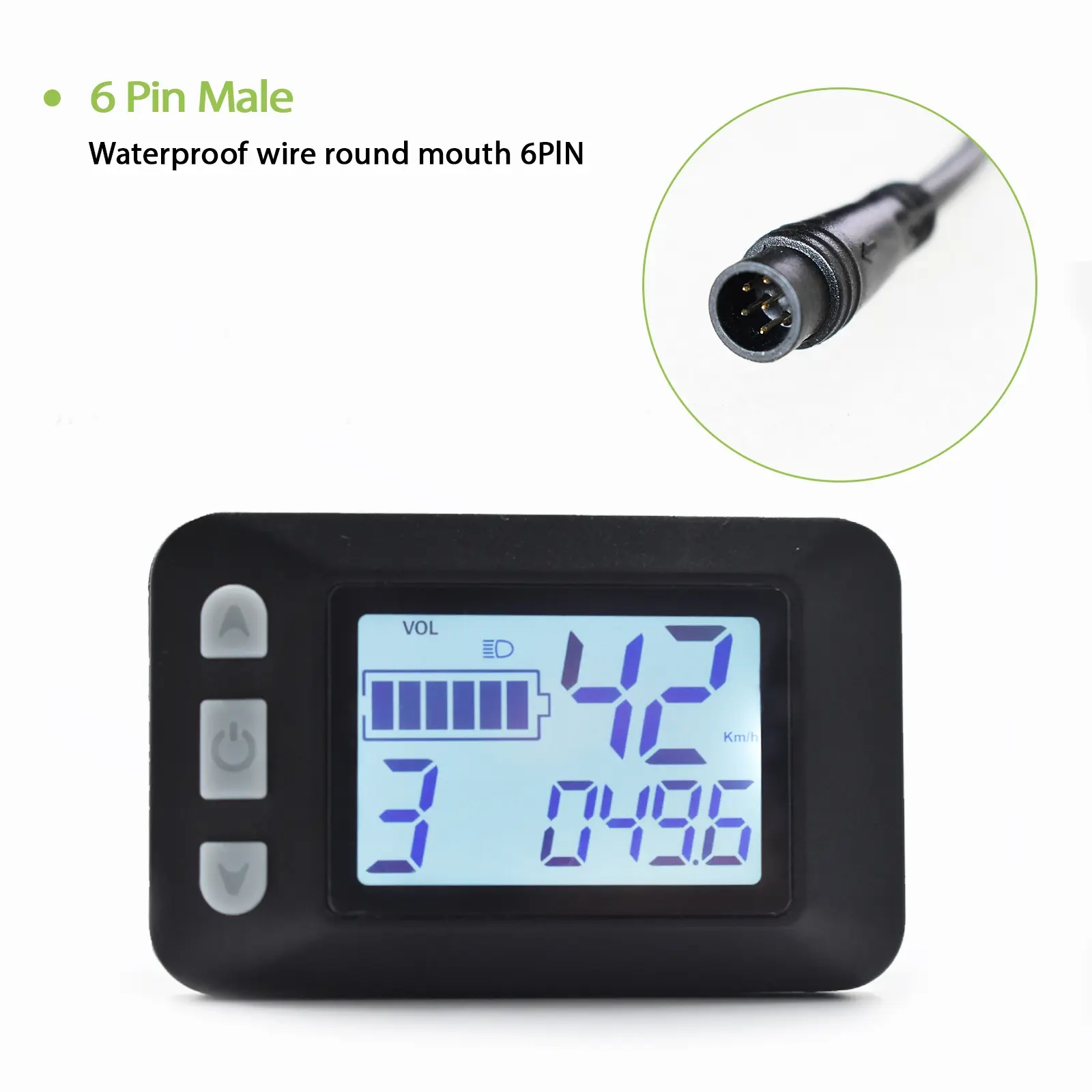 P9 6pin Electric Bicycle Wired LCD Display, Multifunctional Waterproof Screen with Speedometer, Odometer, Battery Indicator, Bike Computer