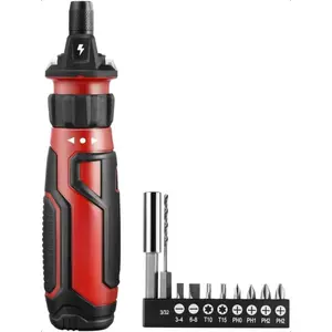 Rechargeable 4V Cordless Screwdriver with Circuit Sensor Technology, Includes 9pcs Bit, 1pc Bit Holder, USB Charging Cable