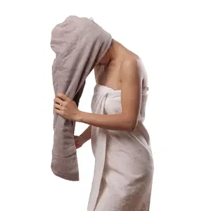 Waffle Cotton Hair Towel Wrap - 30 inches Long, 400 GSM, Ultra Absorbent, Quick Dry Hair Turban for Women, Ideal for Long and Curly Hair,  for Plopping (Grey)