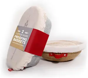 Handmade Cotton Rope Bread Proofing Basket Set - Oval & Round Bread Baskets - With Liner & Cloth Cover - For Proofing Sourdough Bread & Bread Storage
