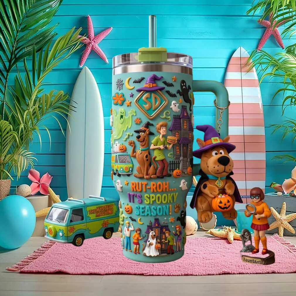 Scooby-Doo 57th Anniversary 1969–2026 Vintage Mystery Gang 40oz Stainless Steel Tumbler, Scooby and Shaggy Cartoon Insulated Cup with Handle and Straw, Retro Adventure Drinkware, Back to School Travel Mug, Fan Gift