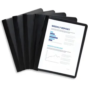 25 Black Plastic Report Covers with Prongs, 3 Prong Clear Front, for Presentation, Document, School Use, 0.42mm PP Plastic, Bulk 25 Pack
