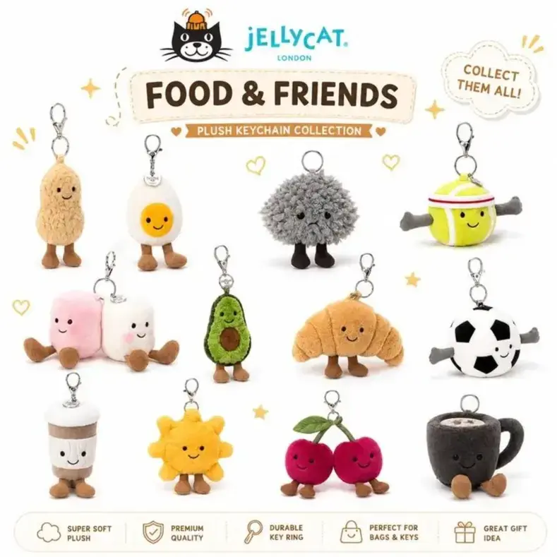 2026 Jellycat Keychains Limited Kawaii Soft Plush Keychain, Cute Stuffed Animal Keyring Charm, Must-Have Backpack Accessory, Birthday Back To School Gift