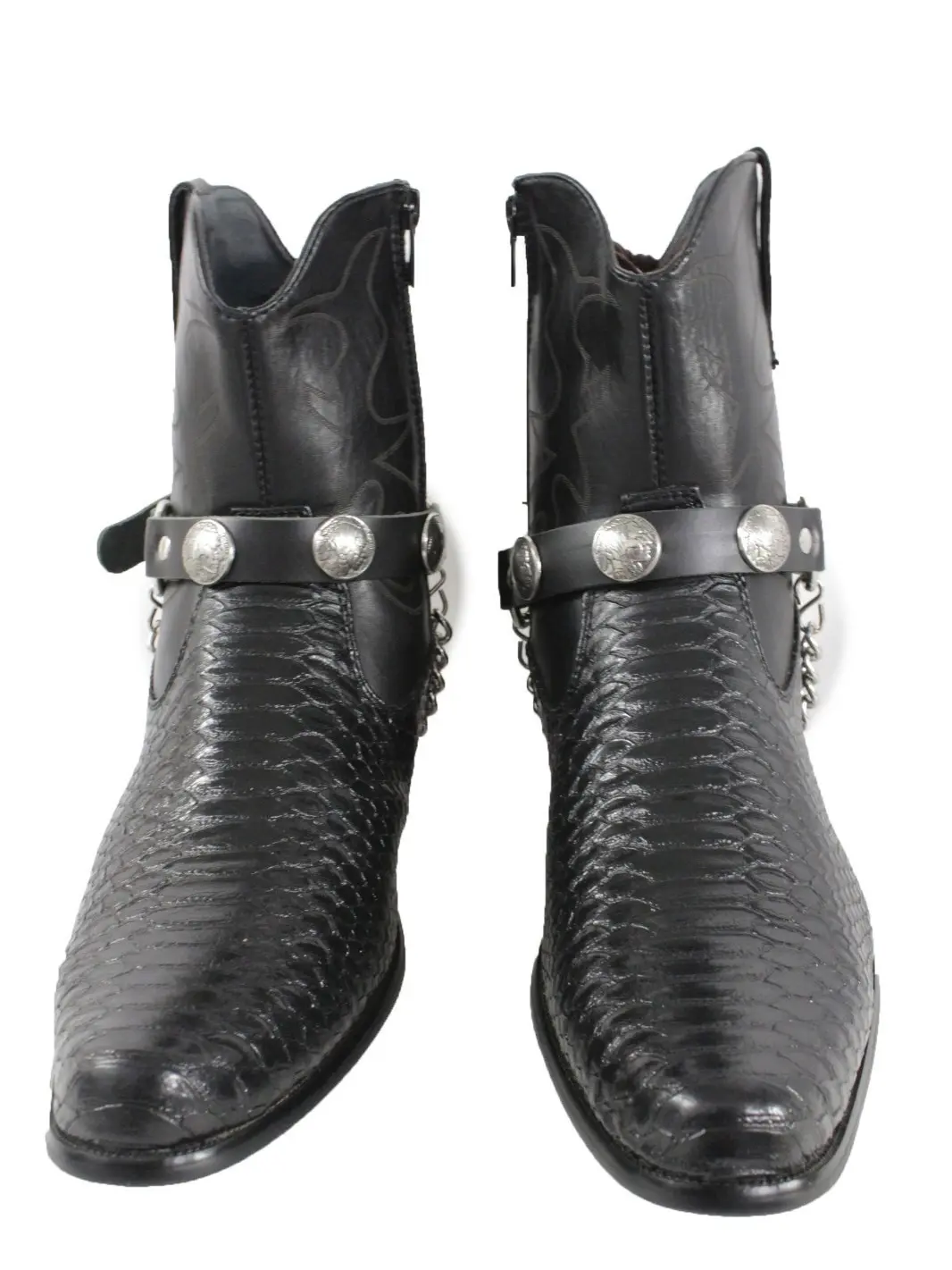 TrendyFashionJewelry Men Biker Boot Pair Bracelets Black Faux Leather Strap Chain Native Buffalo Animal Hunter