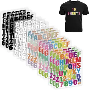 Iron on Letters for Clothing - 15 Sheets, 645 count Multiple Colors PU Heat Transfer Vinyl, 2 Inch Alphabet & Numbers Stickers for T-Shirts, Easy DIY - A-Z & 0-9,  for Fabric Crafting