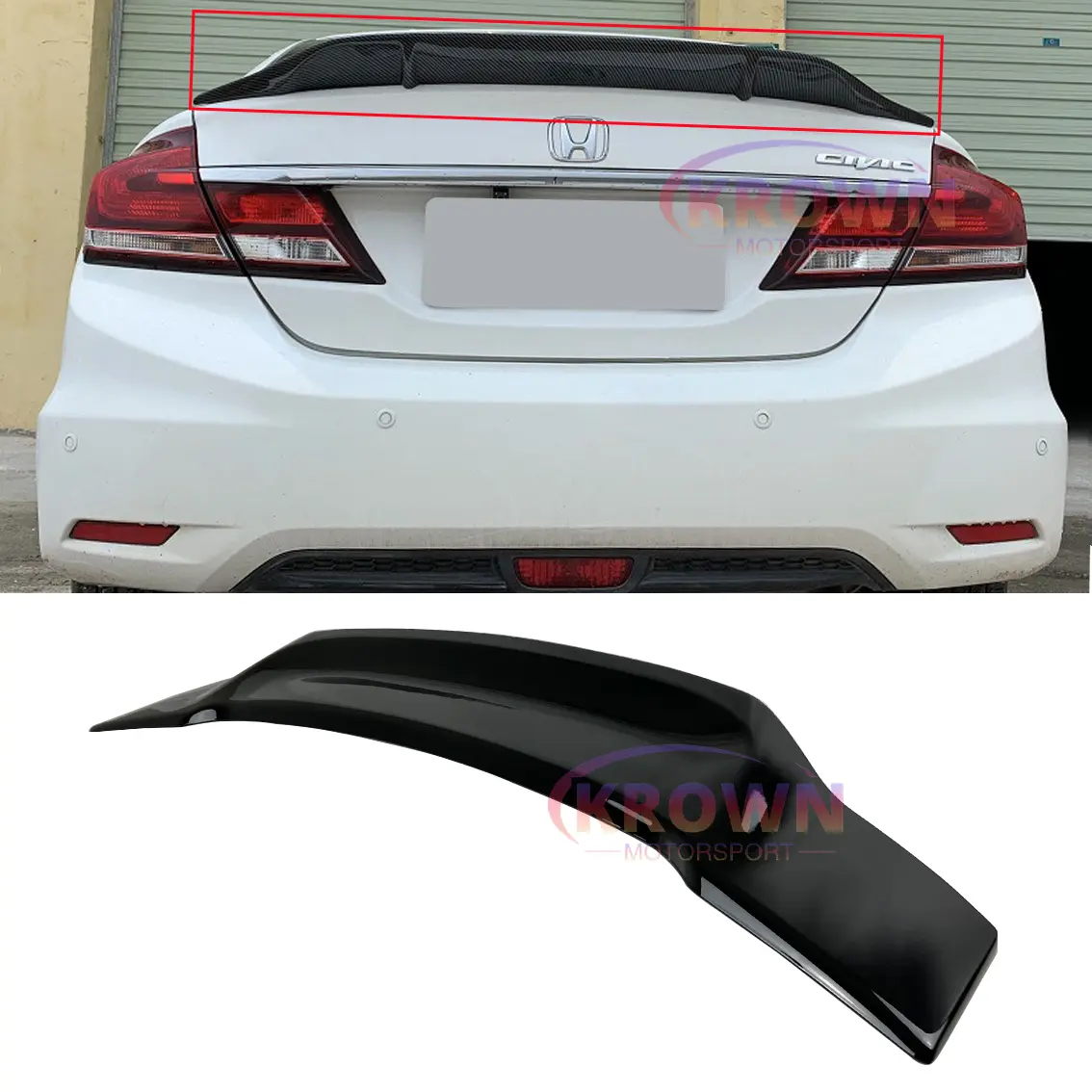 FOR 2012-2015 HONDA CIVIC SEDAN RS STYLE GLOSS BLACK HIGHKICK TRUNK SPOILER WING