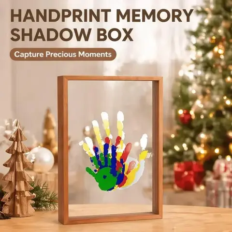 Family Handprint and Footprint DIY Kit, Memory Keepsake Frame, Customizable Color Handprint Collage Frame, Father's Day and Mother's Day Gift for New Moms, Families, Pets, Wooden Framed, Decor, Photo, Photo Decorations, Wooden Picture Frames