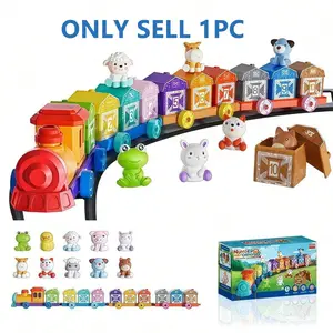 Farm Theme Number Train Toy, Number Counting Blocks, Animal Figures, Fine Motor Skills & Color Recognition, Montessori Early Education, Safe Play for Kids over 3 Years