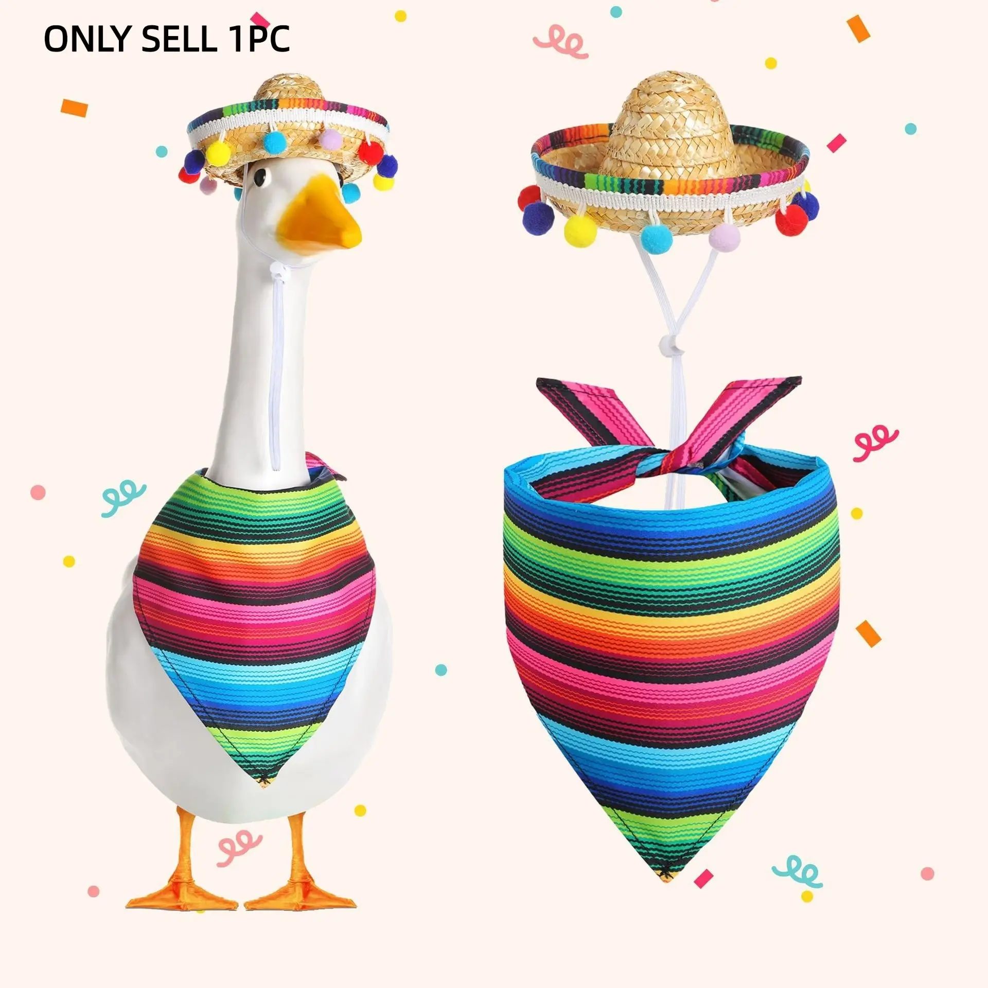 May Fifth Goose Costume Porch Decoration Set, Mexican Festival with Serape Poncho Sombrero Glasses, Fits 23 Inch Statue, Outdoor Garden Patio Decor, Party Decoration Supplies, Festive Decoration, Festival Decorations