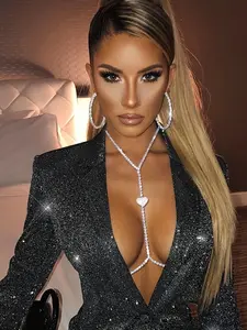 1pc/Women's Sexy Body Chain Necklace Waist Belt, Simple Heart Design Rhinestone Jewelry, Fashion Body Jewelry, Sparkling Body Accessory for Women