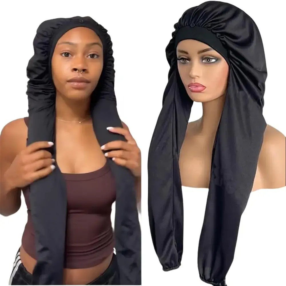 Hair Bonnets for Long Braid & Hair Pantyhose Sleeping Bonnet 2 in 1 Long Braids Protection & UV Shield Breathable Elastic Satin Adjustable