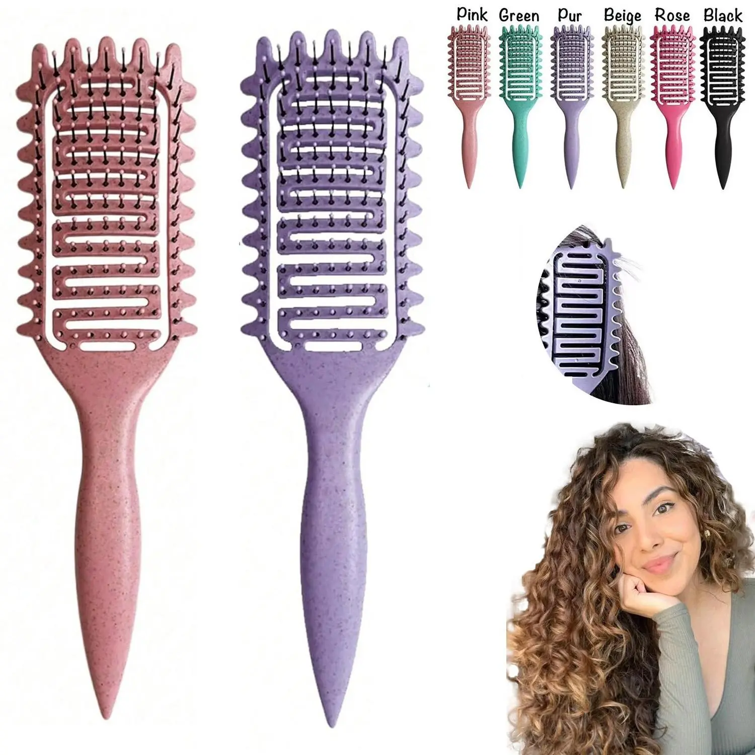 Ventilated Curling Brush for Curls, Waves, and Curly Hair, Fast Drying, Enhances Curls, Lightweight, Ideal for Travel, Home, Salon, Paddle Brush, Hair Styling Tools